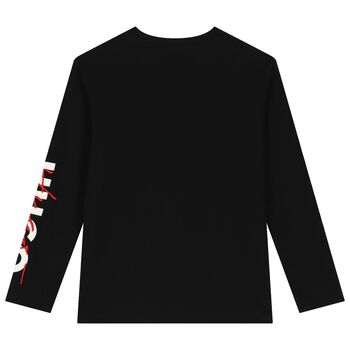Boys Black Logo Long Sleeve Top