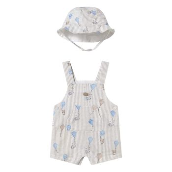 Baby Boys Striped Dungaree Romper & Hat Set