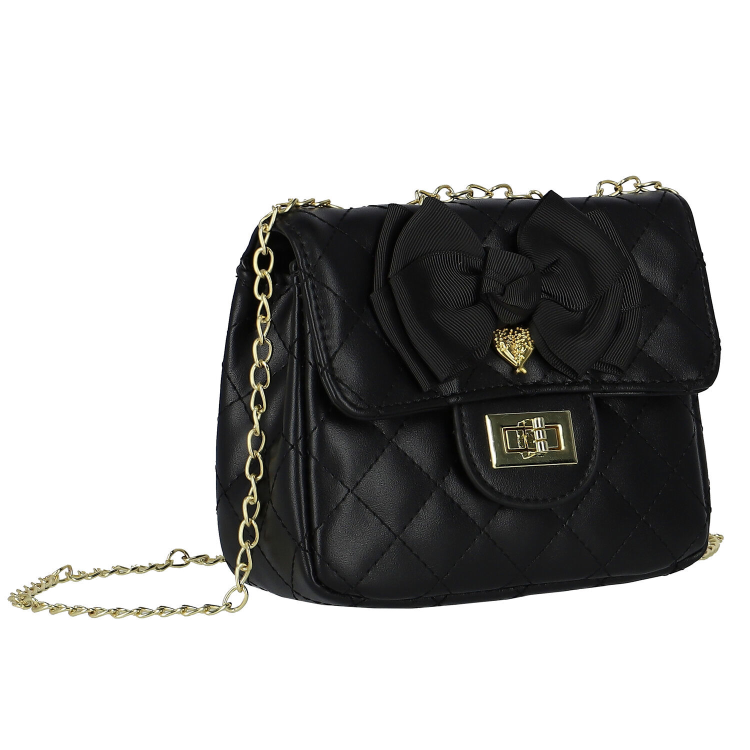 Girls Black Bow Handbag, 7, hi-res image number null