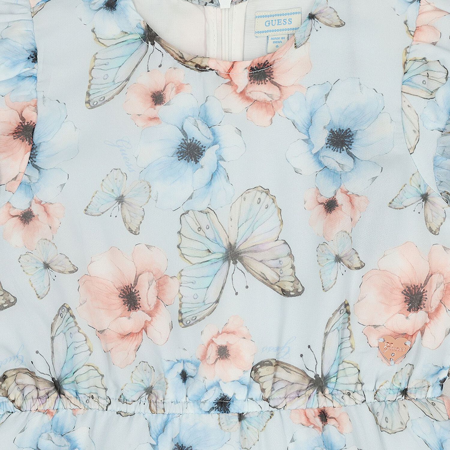Girls Blue Floral & Butterfly Tiered Dress, 1, hi-res
