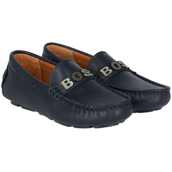 Boys Navy Blue Leather Loafers