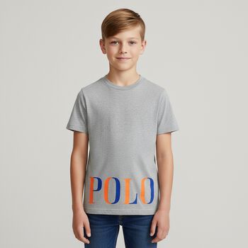 تيشيرت بالشعار باللون الرمادي للأولاد