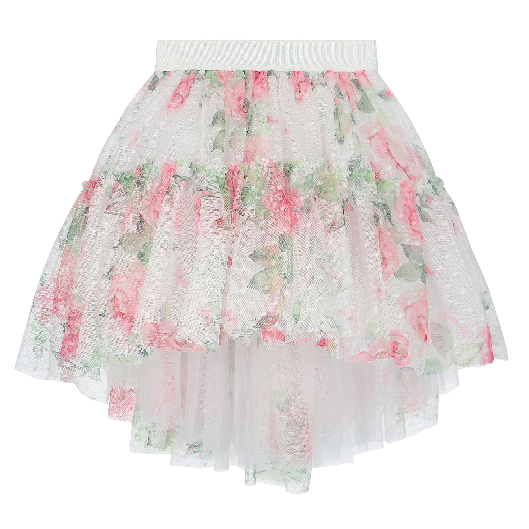 Monnalisa Girls White Floral Tulle Skirt Junior Couture UAE