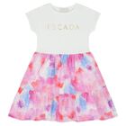 فستان بنات بالشعار باللون الأبيض والزهري, 1, hi-res