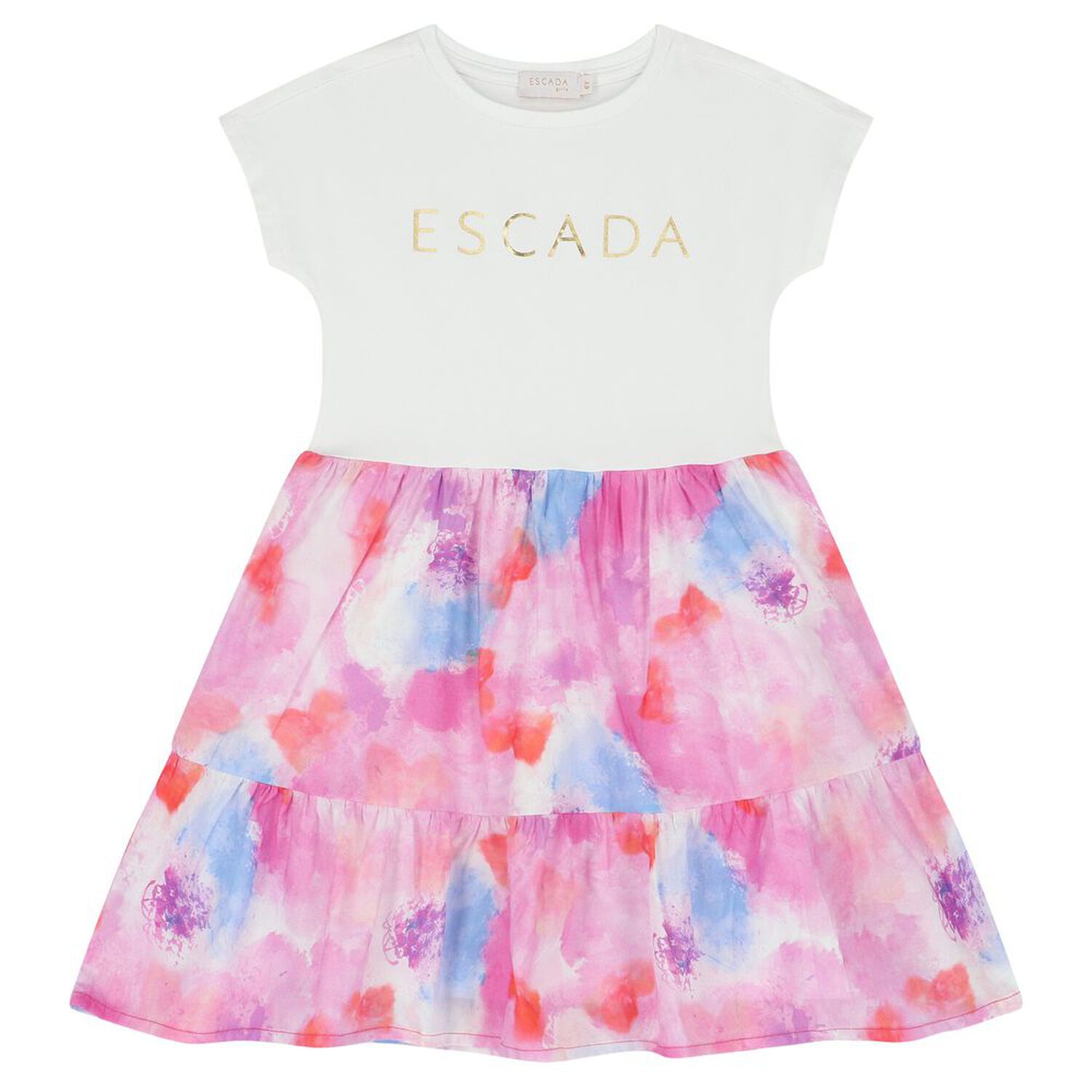 فستان بنات بالشعار باللون الأبيض والزهري, 1, hi-res image number null