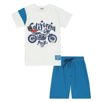 Boys White & Blue California Shorts Set