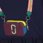 Girls Navy Blue Logo Bag Dress, 3, hi-res