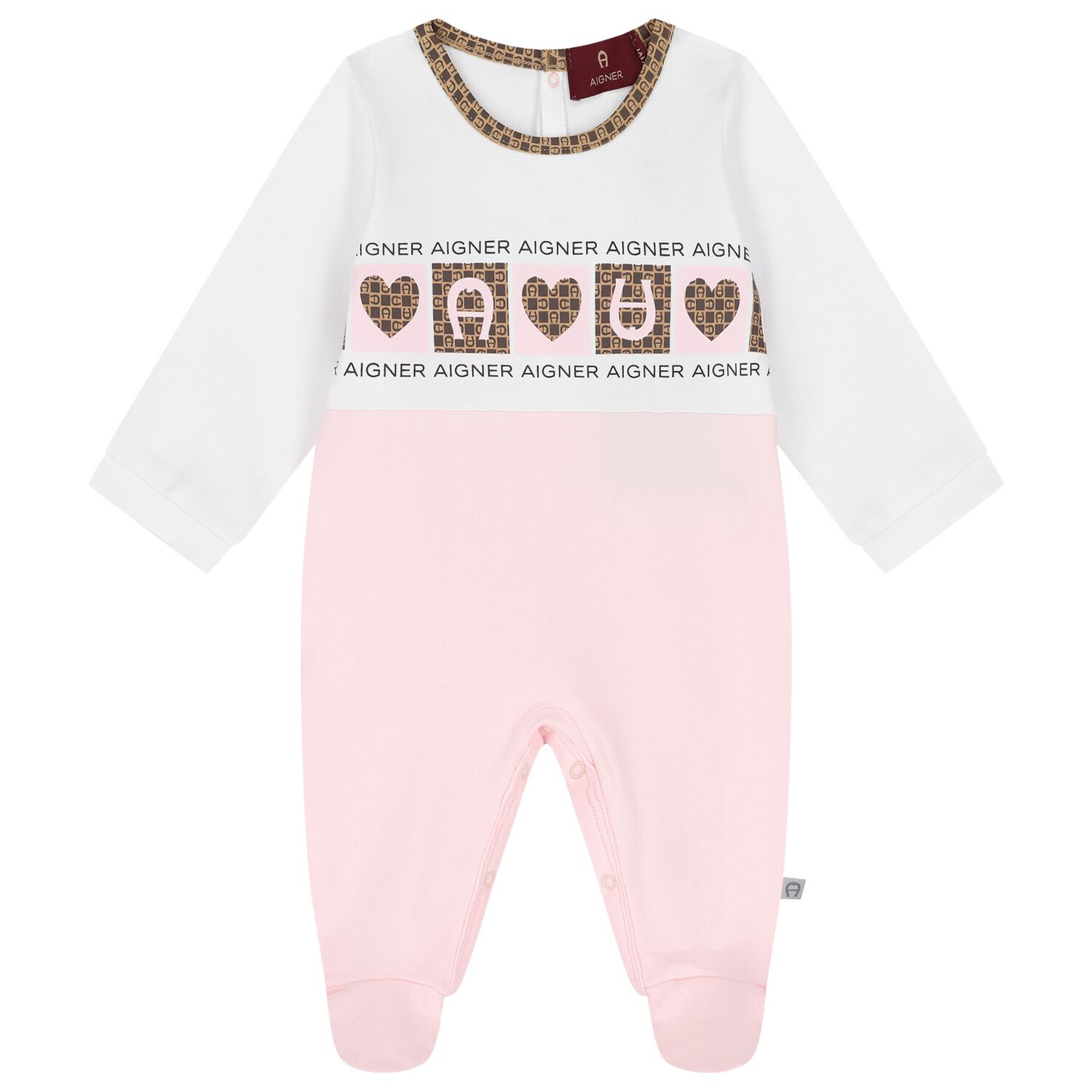 Baby Girls White & Pink Logo Babygrow, 2, hi-res