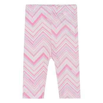 Younger Girls White & Pink Zig Zag Leggings