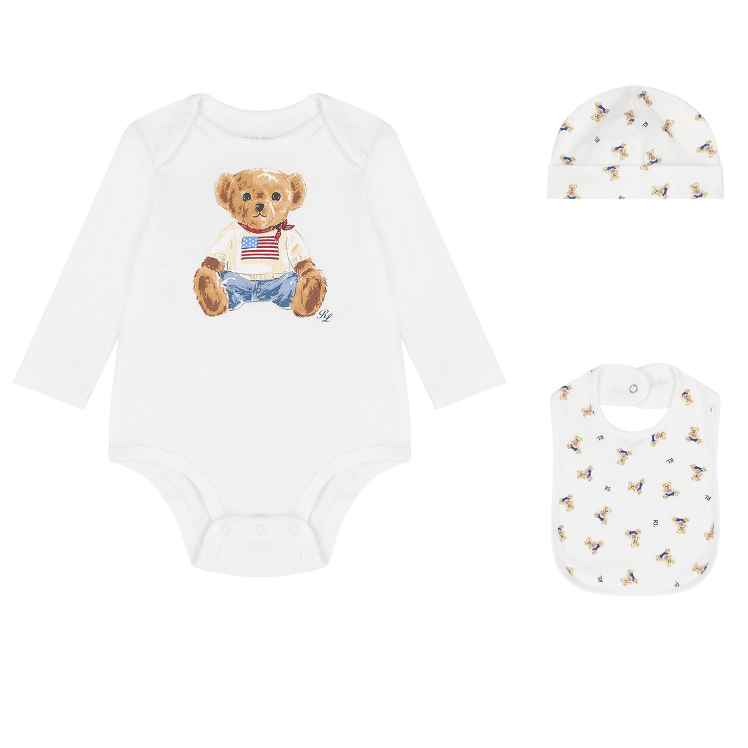 Baby Boys White Polo Bear Babysuit Gift Set, 1, hi-res image number null