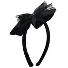 Girls Black Velvet Bow Headband, 1, hi-res