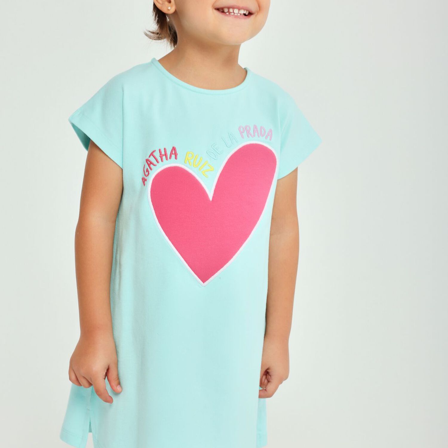 Girls Aqua Heart Logo Dress, 1, hi-res