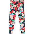 Girls Navy Blue & Red Floral Reversible Leggings, 1, hi-res