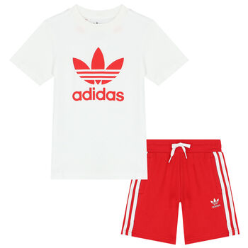 White & Red Logo Shorts Set
