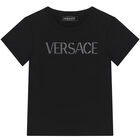 تيشيرت مطرز بالشعار باللون الاسود للبنات , 2, hi-res