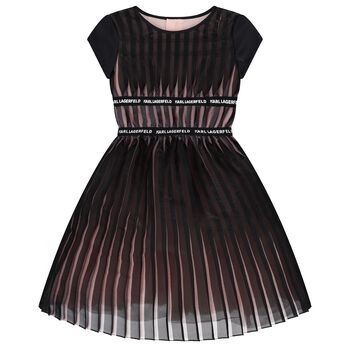 Girls Black & Pink Pleated Tulle Dress