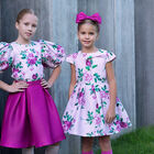 Girls Pink Floral Satin Dress, 2, hi-res