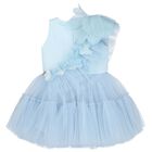 Girls Blue Tulle Flower Dress, 1, hi-res