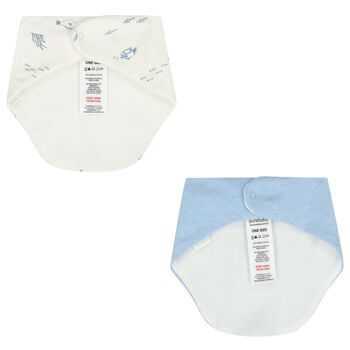 Baby Boys White & Blue Marine Animals Bibs ( 2-Pack )