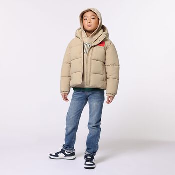 Boys Beige Logo Hooded Top