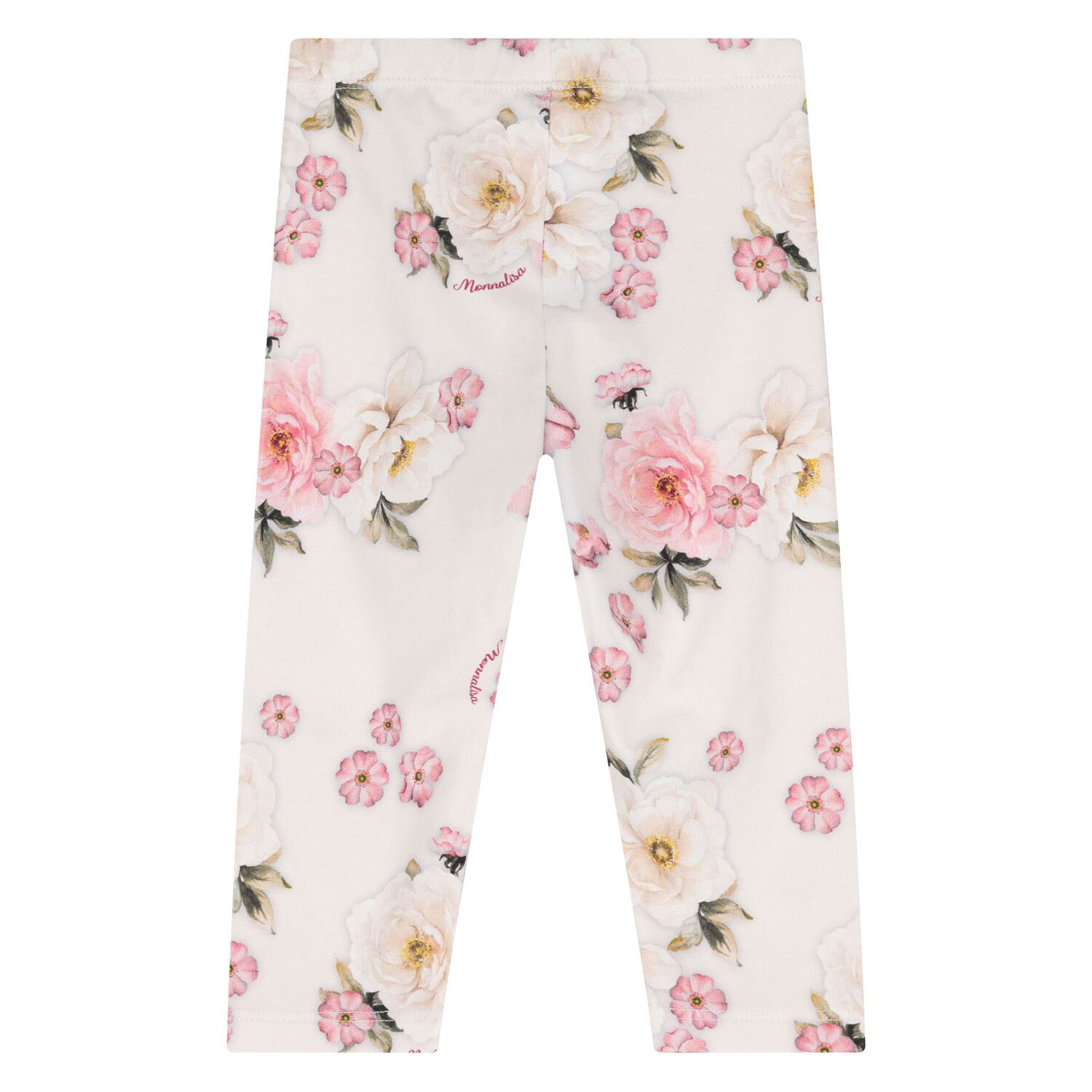 Younger Girls Ivory & Pink Floral Leggings, 1, hi-res