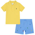 Baby Boys Yellow & Blue Logo Shorts Set, 1, hi-res