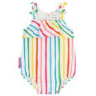 Baby Girls White Striped Bodysuit, 1, hi-res