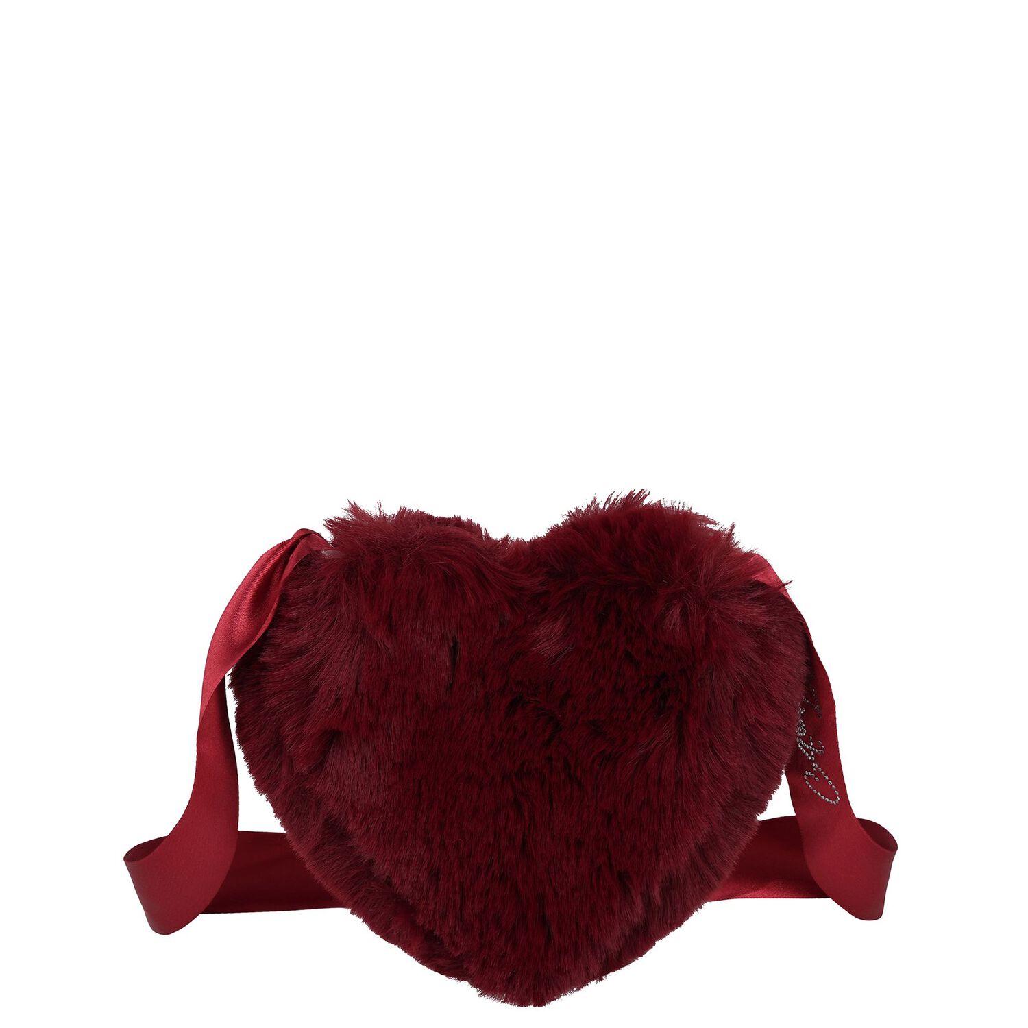 Girls Burgundy Fur Heart Bag, 1, hi-res