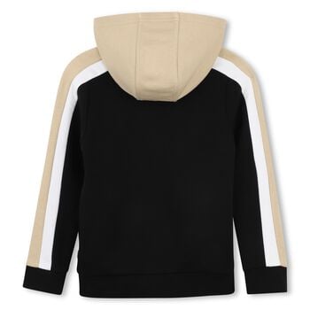 Boys Black Logo Hooded Zip Up Top