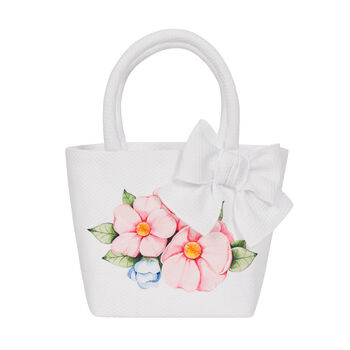 حقيبة بطبعة الزهور باللون الأبيض للبنات