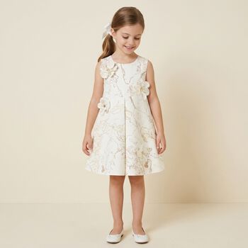 Girls Ivory Flower Geo Map Dress