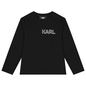 Boys Black Logo Long Sleeve Top