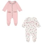 Baby Girls White & Pink Babygrows ( 2-Pack ), 1, hi-res