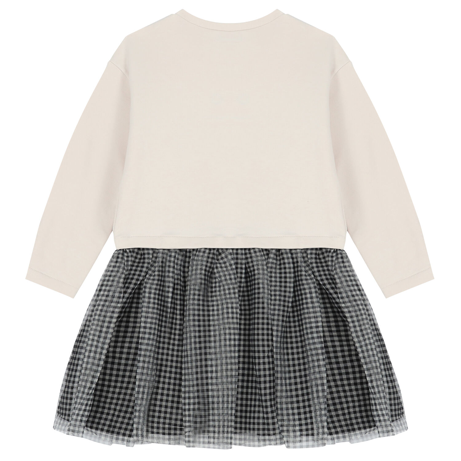 فستان بأكمام طويلة باللون العاجي والأسود, 1, hi-res