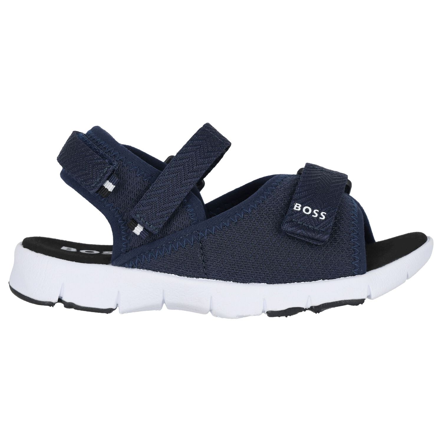 Boys Navy Blue Logo Sandals, 2, hi-res