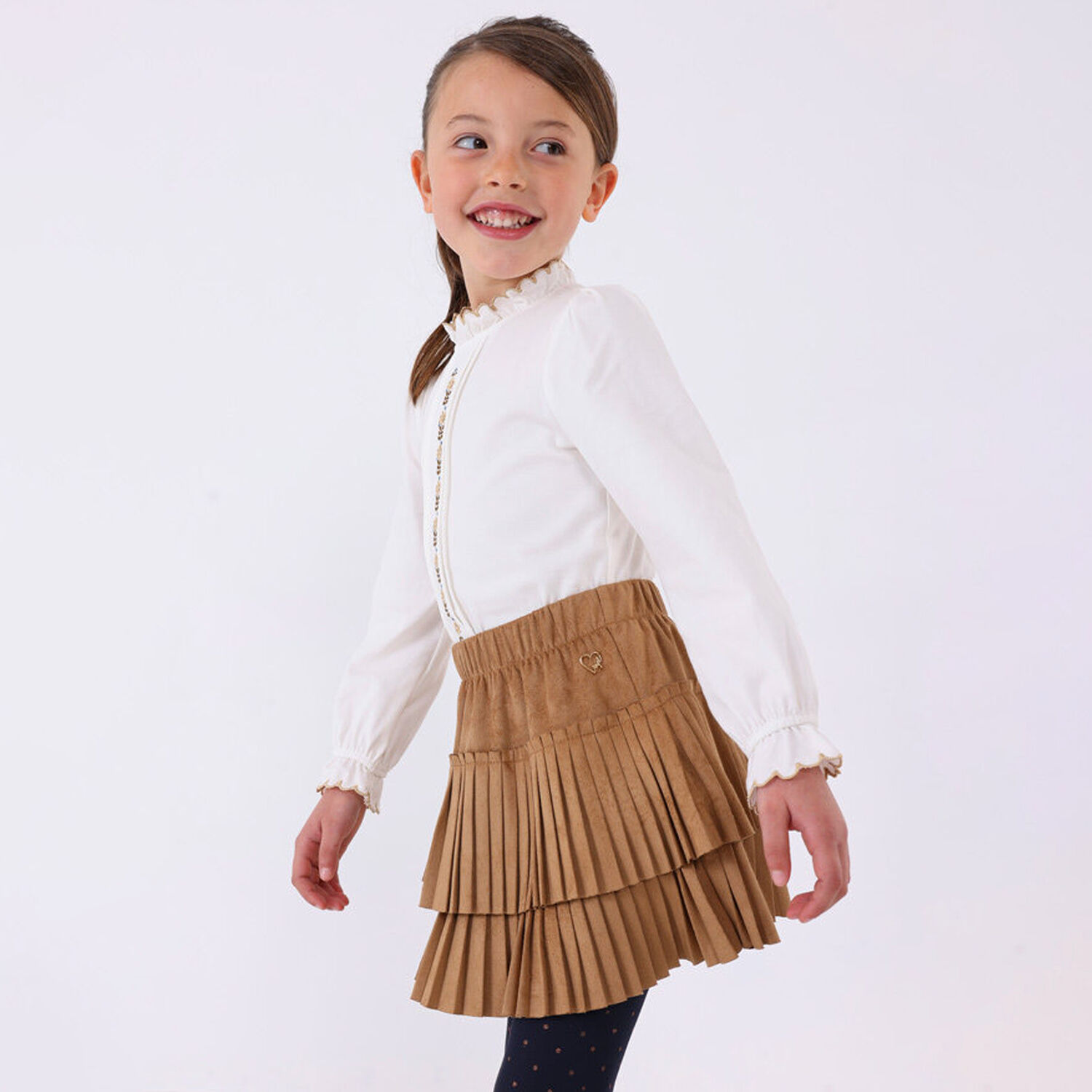 Girls Beige Pleated Skirt, 1, hi-res image number null