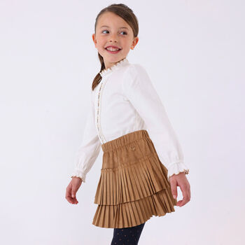 Girls Beige Pleated Skirt