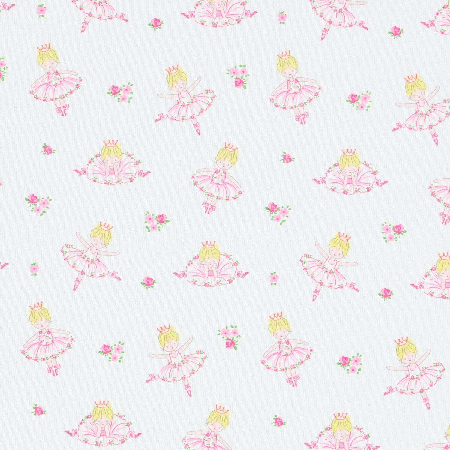 بطانية بطبعة باليرينا باللون الابيض والوردى للبنات, 1, hi-res