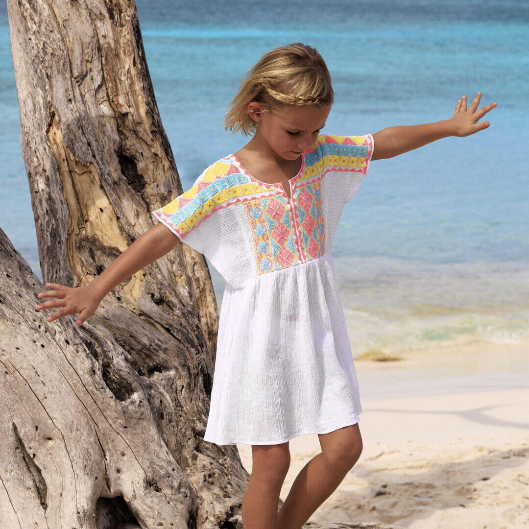 Sunuva Girls White Embroidered Beach Dress Junior Couture UAE