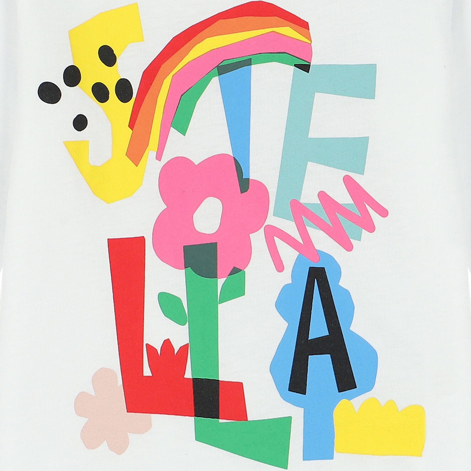 توب بأكمام بالشعار باللون الأبيض للبنات, 1, hi-res