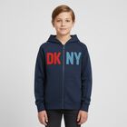 Boys Blue Logo Hooded Zip Up Top, 1, hi-res