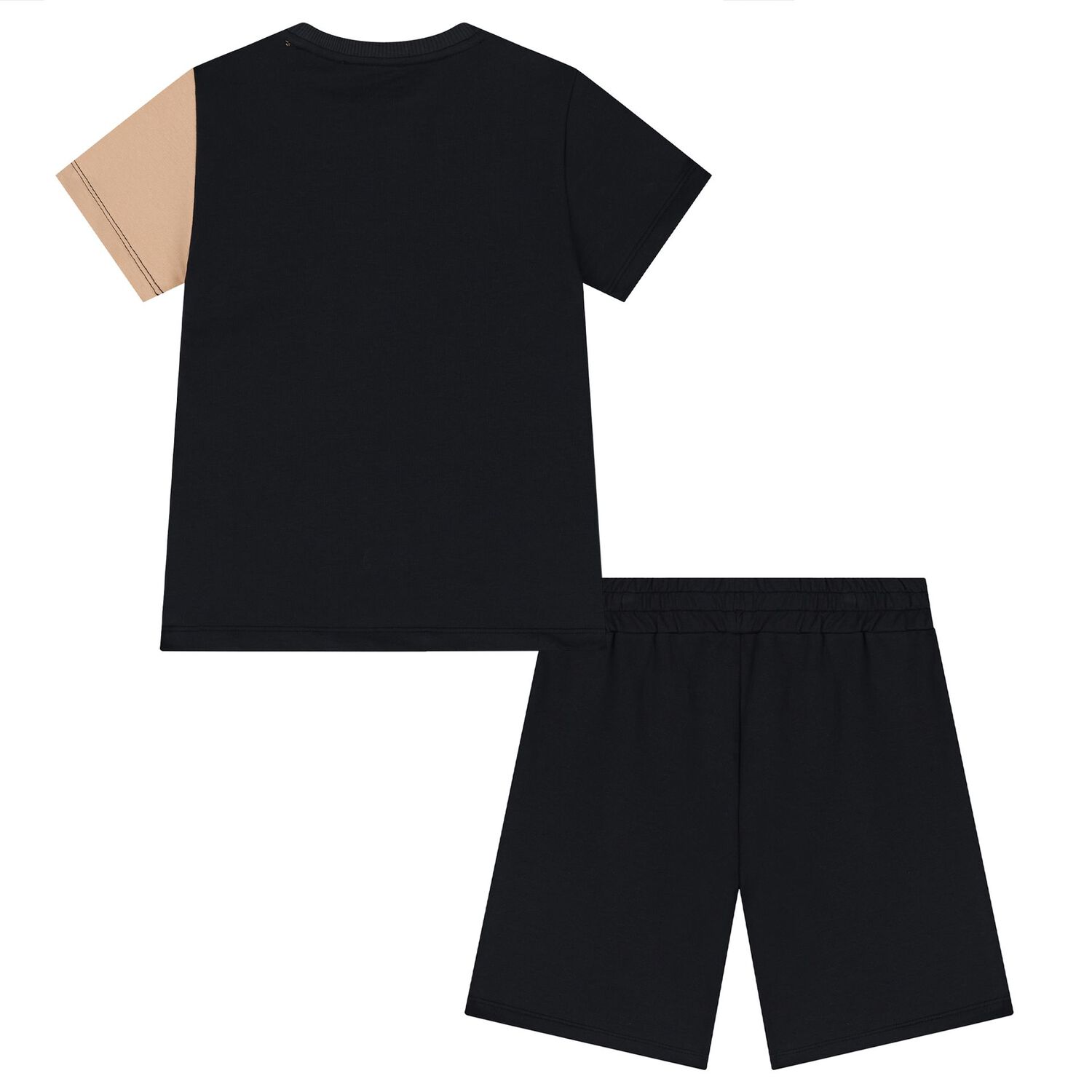 Boys Black & Beige Geo Map Shorts Set, 1, hi-res
