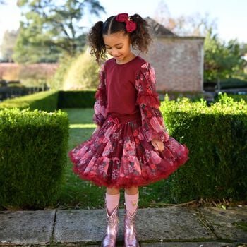 Girls Burgundy Floral Pixie Tutu Skirt