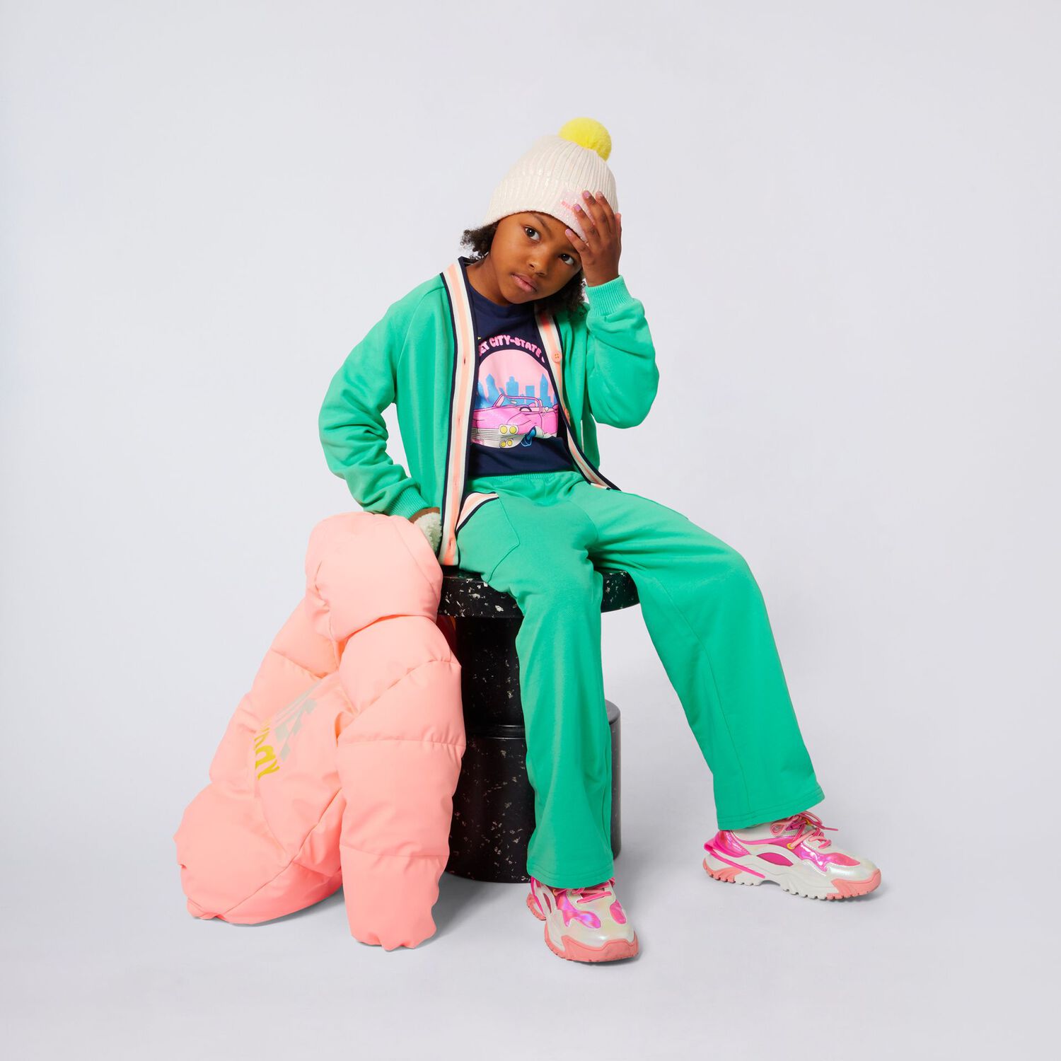 Girls Navy Blue Car Logo Sleeve Top, 1, hi-res