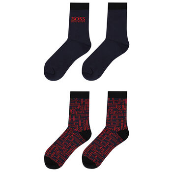Boys Navy Blue Logo Socks ( 2 Pack )