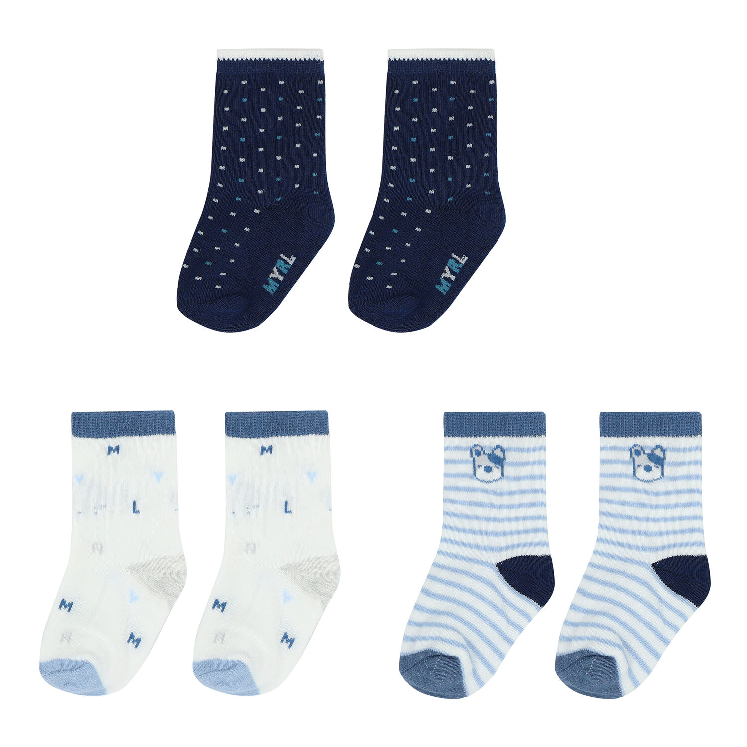 Baby Boys Navy & White Socks ( 3-Pack ), 1, hi-res