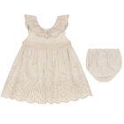 Baby Girls Beige & White Dress Set, 2, hi-res