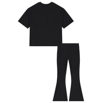 Girls Black Crystal Embellished Diamant&eacute; Logo & Flared Leggings Set