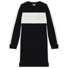 Girls Black & Ivory Logo Sweatshirt Dress, 1, hi-res