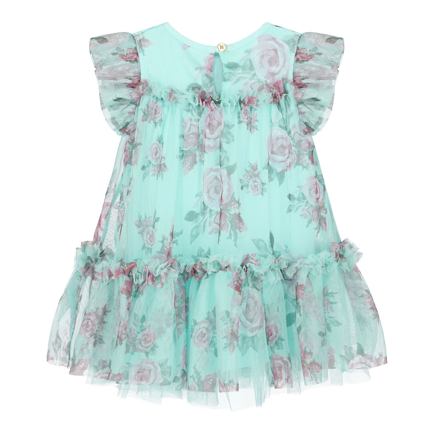 Baby Girls Aqua Roses Tulle Dress, 1, hi-res image number null